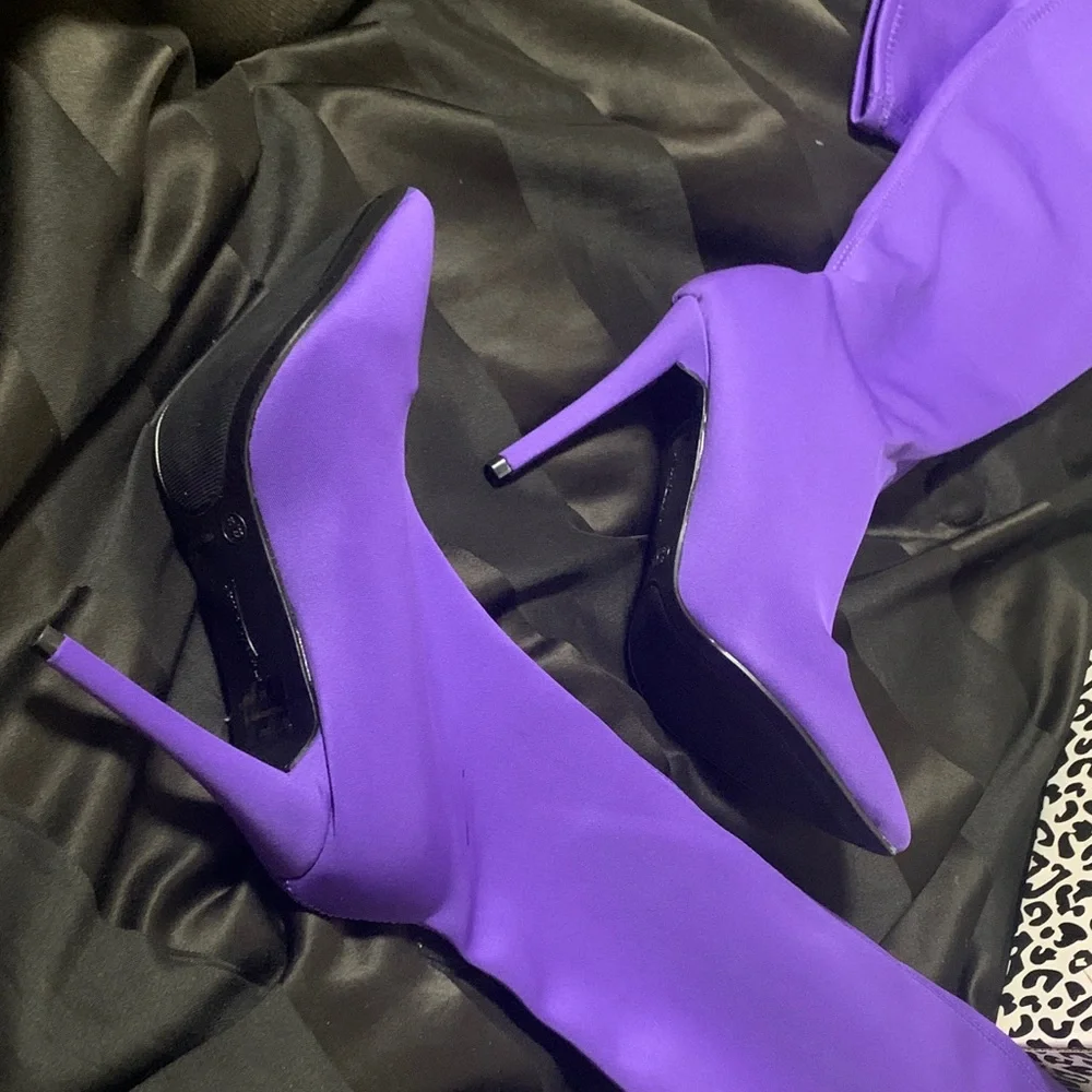 Anne Michelle Vibrant Purple Heeled Boots - Picture 1 of 3